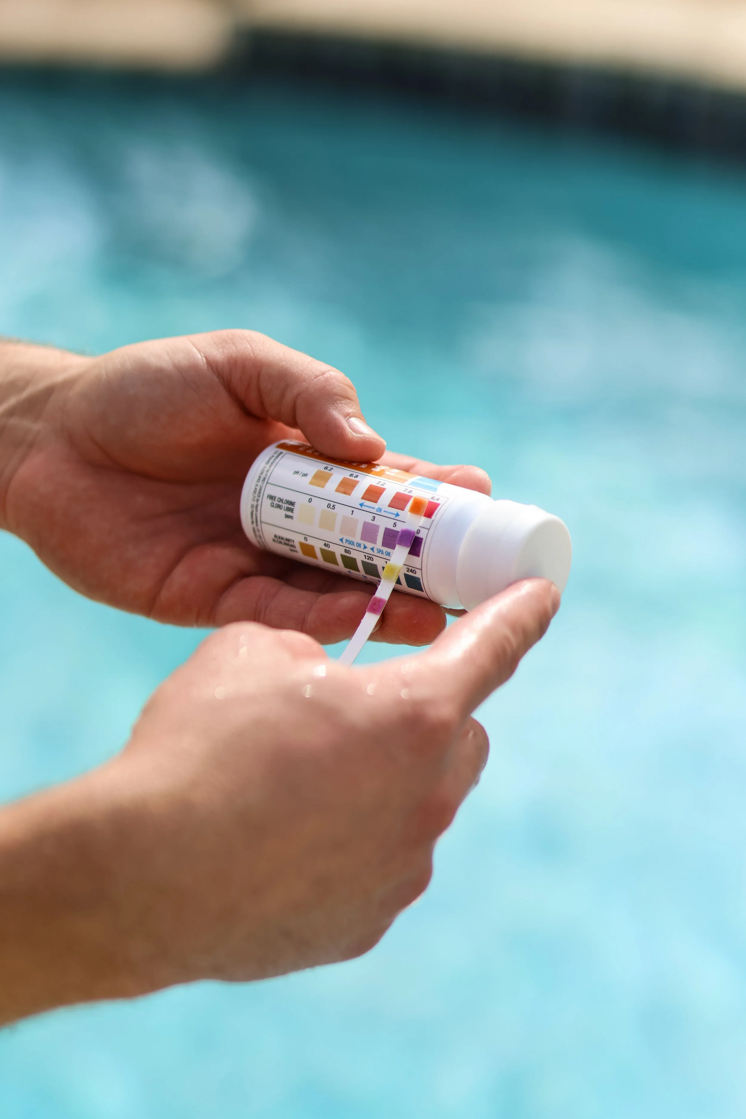 Testing pool water against a colour chart